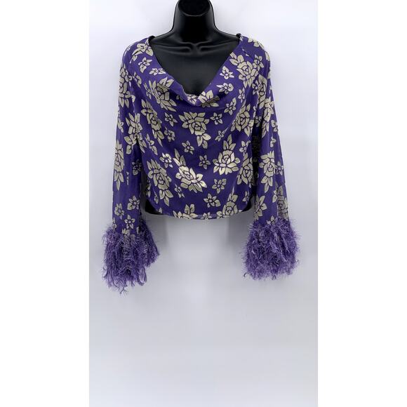 ASOS Tops - ASOS Women's Purple-Beige Floral Print Long Sleeve V-Neck Open Back Top SZ 4